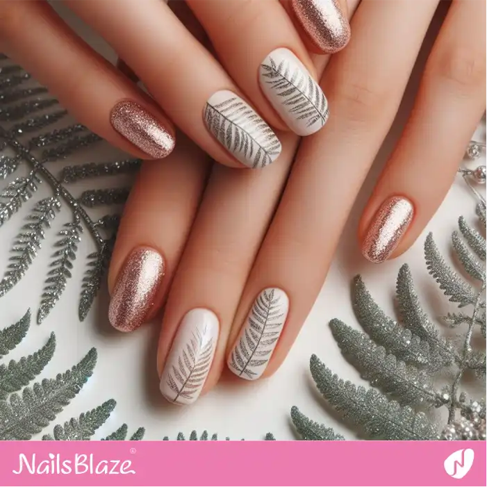 Fern Nails with Glitter | Nature-inspired Nails - NB1546